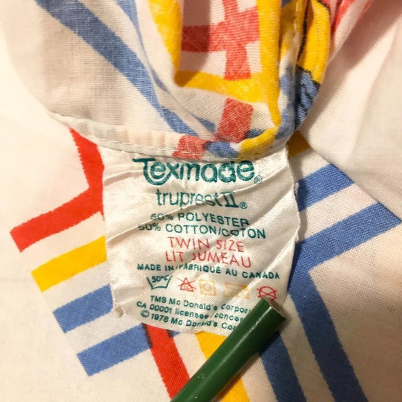 Vintage 1978 McDonalds Flat and Fitted Twin Bed Sheet Ronald McDonald - Picture 11 of 16